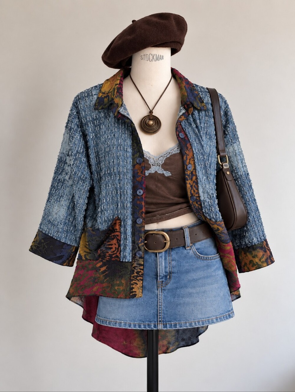 Kamana Women's Textured Blue Patchwork Shirt